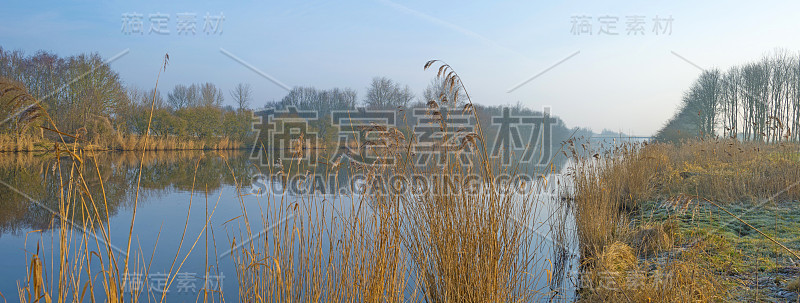 在春天运河穿过乡间的风景