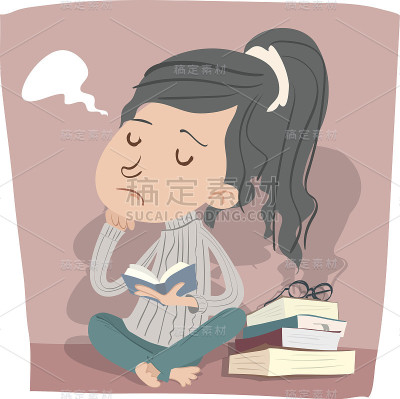 无聊的女孩阅读。