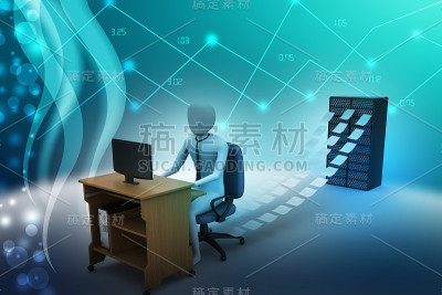 3d职员在办公室工作