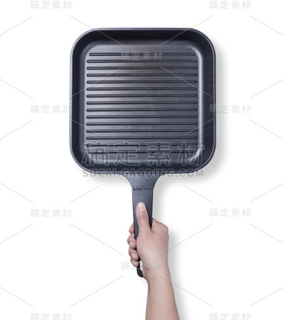 空的黑色烤铁锅，把手孤立在白色背景上。文件包含一个剪切路径。
