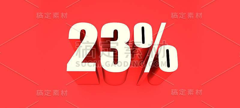 3D插图的23%或23%的金属在红色背景