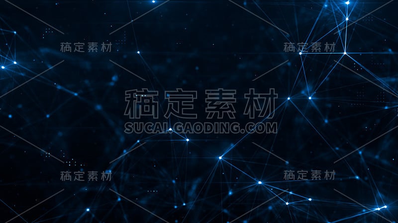 摘要神经丛结构中有许多发光的线和粒子。连接的概念。创造性的技术背景与数字合成和光学耀斑。三维渲染