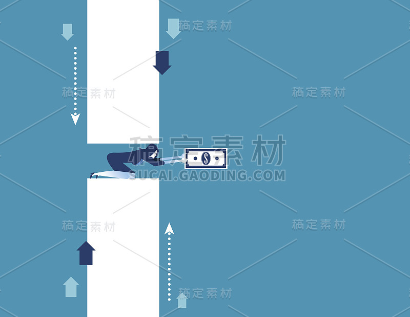 被挤压。商人拿着钞票。概念业务矢量插图。