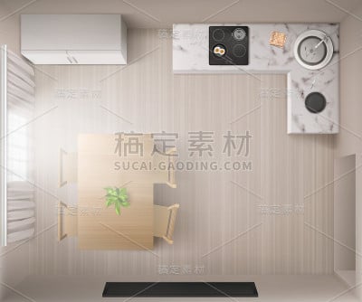 逼真的厨房内饰在俯视图