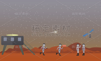 火星任务概念矢量插图在平面风格。