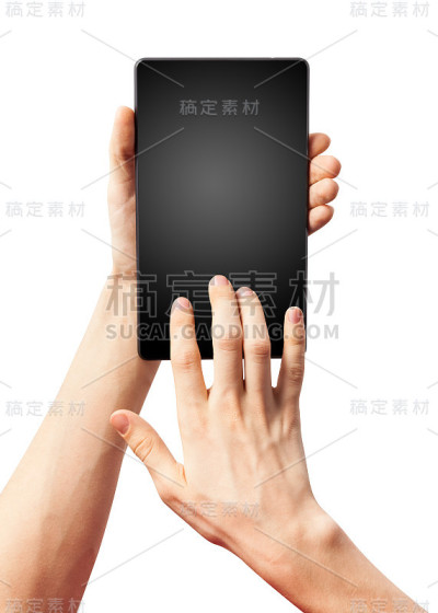 女性青少年手握普通平板电脑