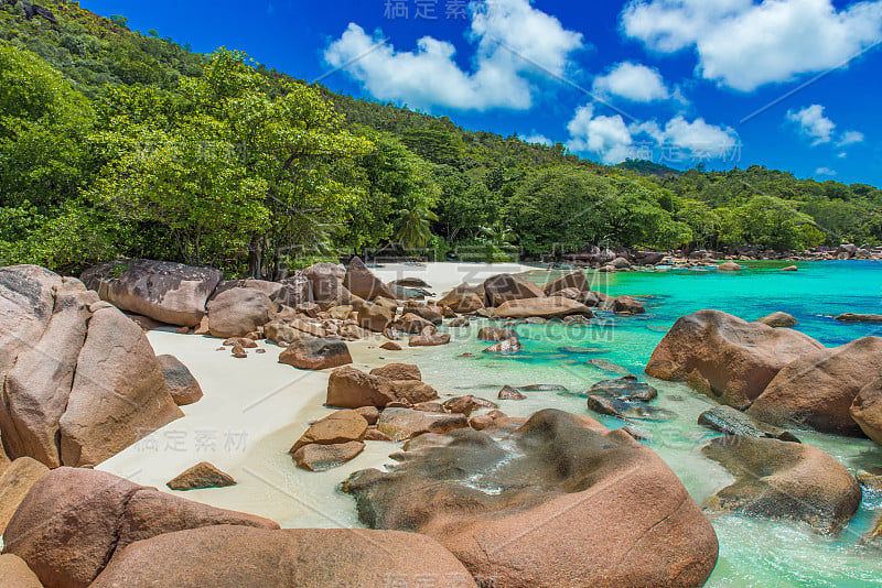 安塞拉齐奥-海滩在塞舌尔，岛Praslin