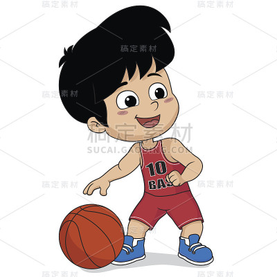 孩子打篮球。向量和插图。