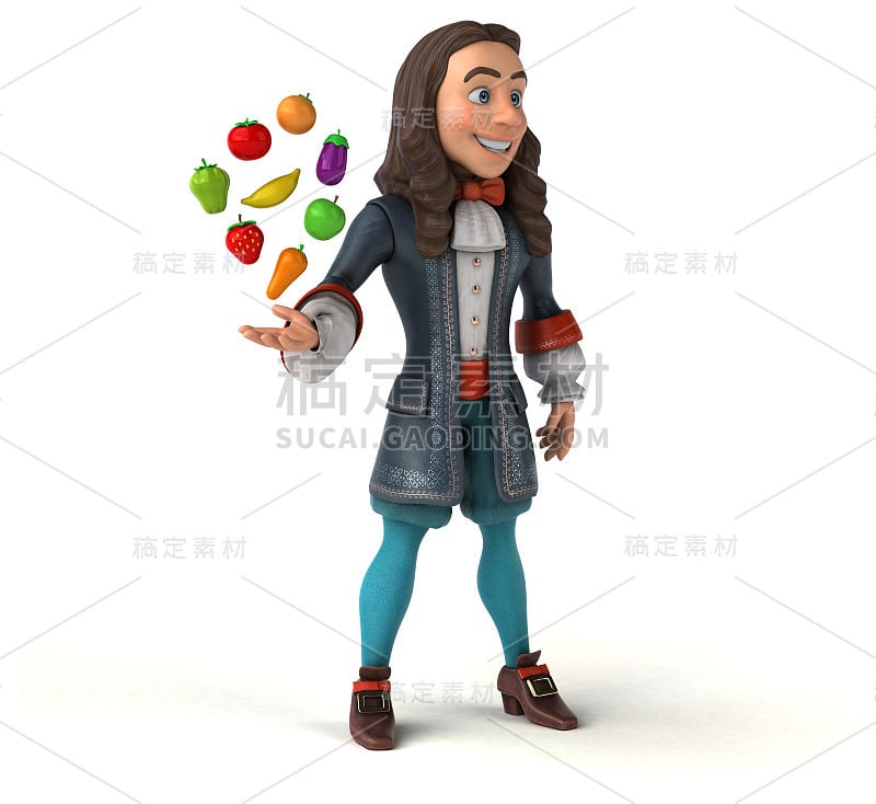 3D插图的卡通人在历史巴洛克服装