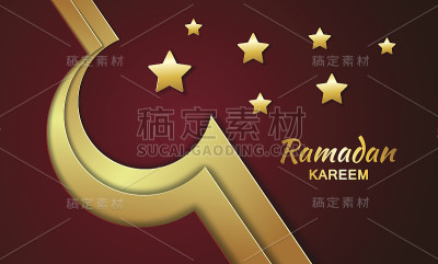 金色的月带着星星。斋月Kareem背景