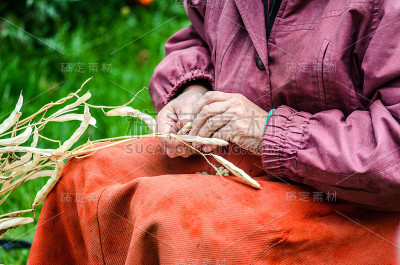 老年妇女的手取出一颗芸豆