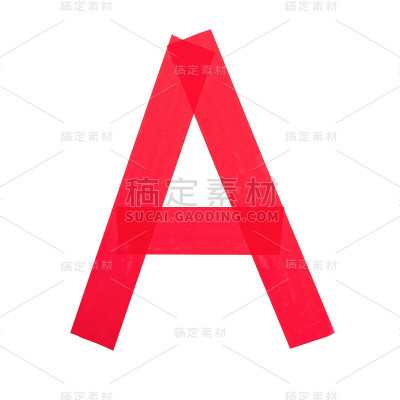 由红色建筑胶带制成的字母“A“在白色背景上隔离