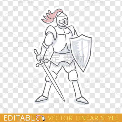 中世纪的骑士图标。可编辑草图。股票向量。历史插图。