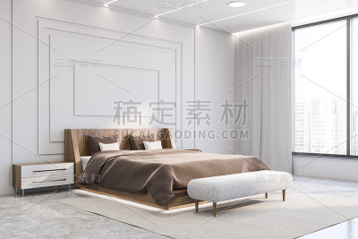 全景白色主卧室角落