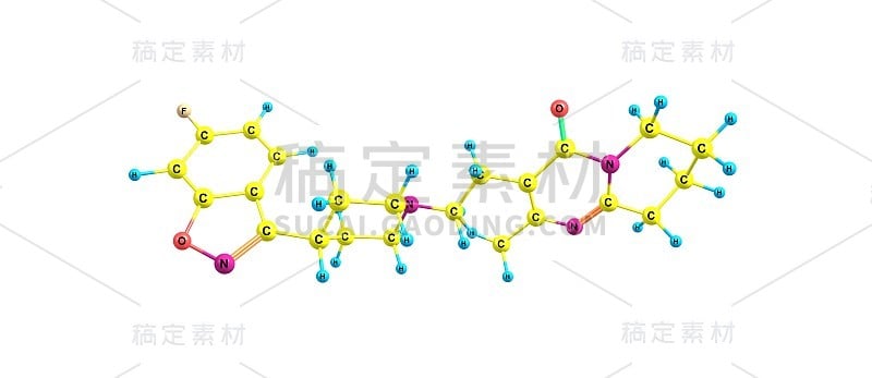 利培酮药物分子结构孤立于白色