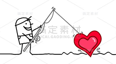 卡通人物钓鱼一颗心大
