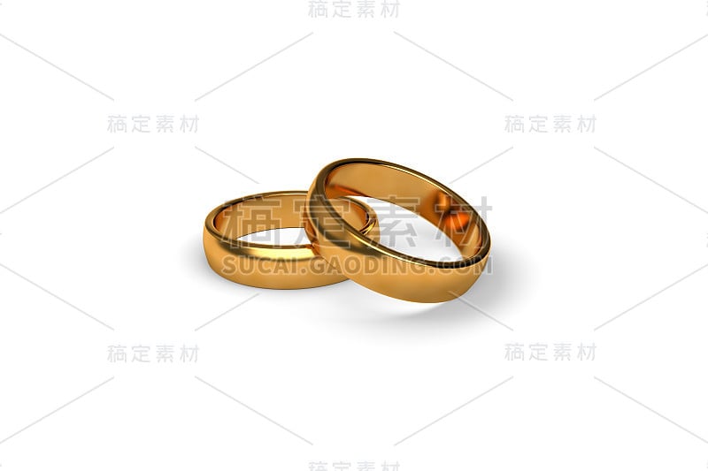 3D渲染两个现实的夫妇金结婚戒指