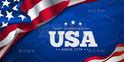 庆祝美国独立日，自1776年起就以海军蓝和美国水彩、美国国旗为背景。