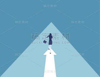 女商人在箭上奔跑。抽象的商业形象。业务向量。