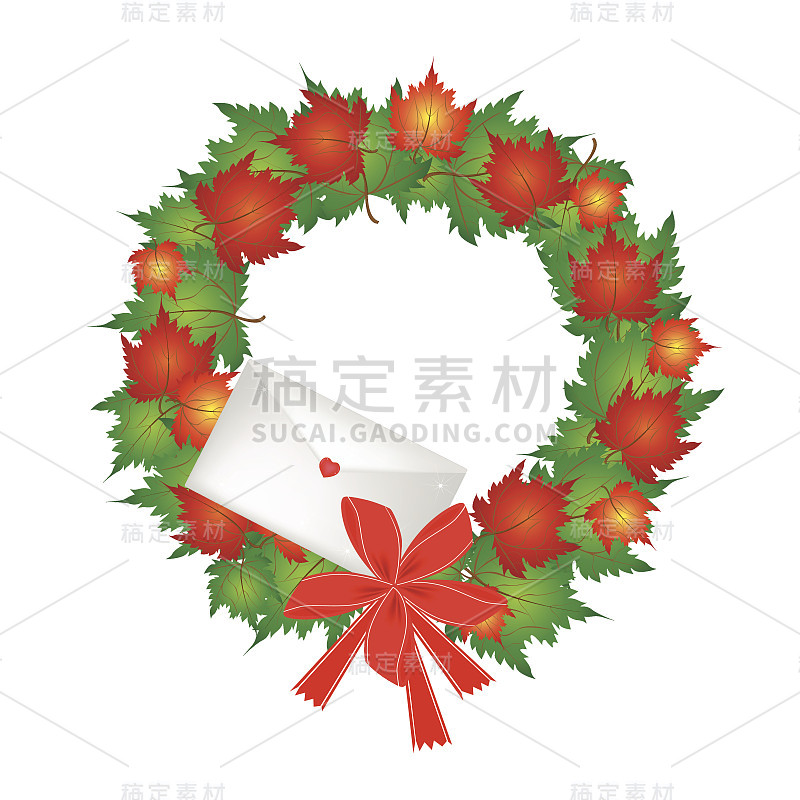 枫叶花环和信封