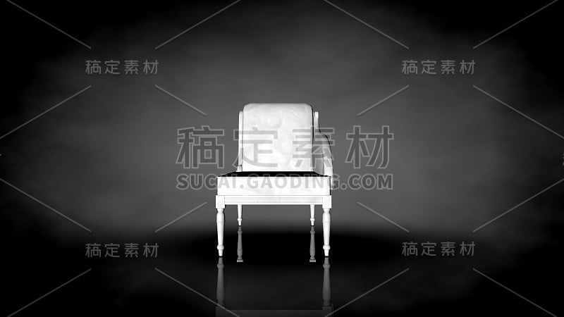 黑色背景上的白色椅子的3d渲染