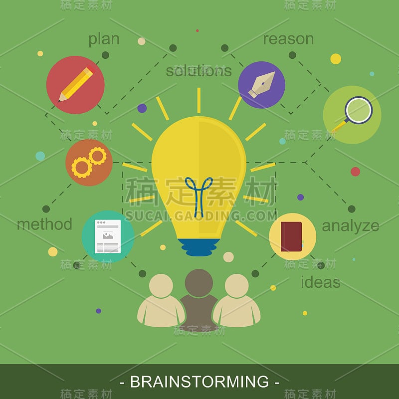 头脑风暴的想法矢量插图平面概念。