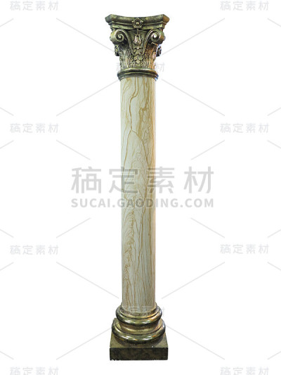柱与金色的顶部和底部孤立在白色