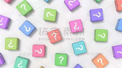 灰色背景下彩色立方体上的问号