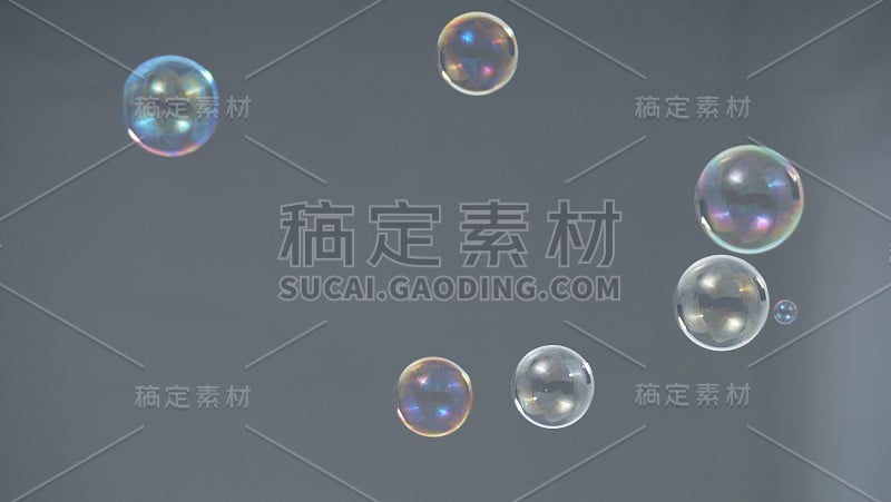 肥皂或洗发水的泡沫随风飘浮，代表清新、放松或愉悦的心情和基调，在工作室灯光背景下拍摄。