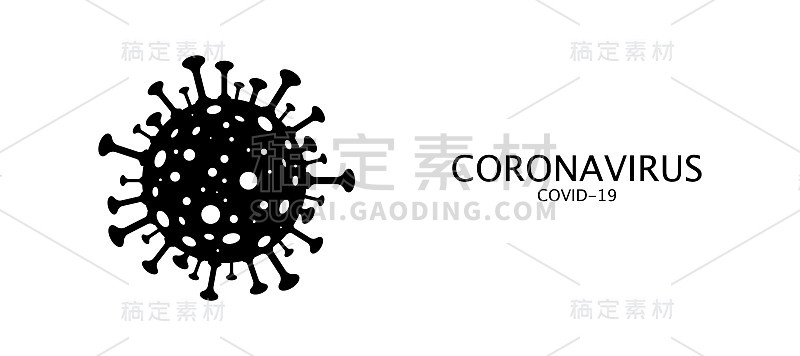 冠状病毒横幅。冠状病毒covid-19概念。细菌与文字，孤立在白色背景。警告细菌冠状病毒covid-