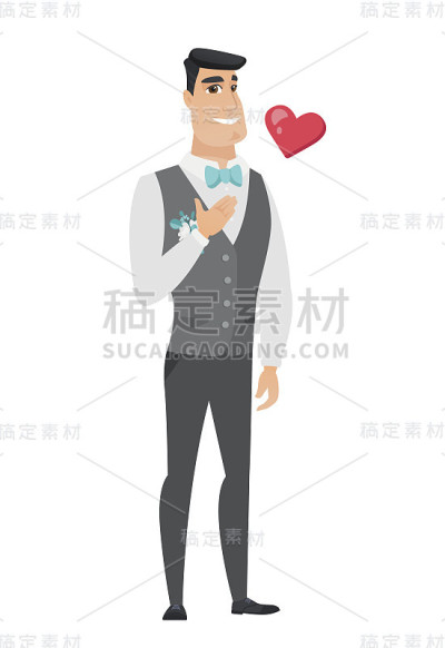 白人新郎手放在胸前