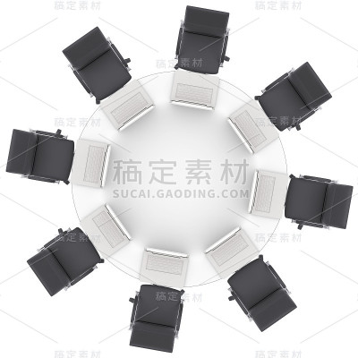 办公圆桌和椅子上的笔记本电脑