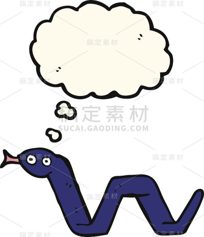 滑稽的卡通蛇与思想泡泡
