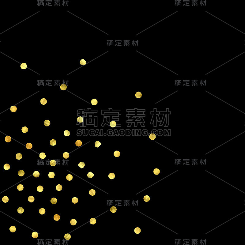 金色的纸屑孤立在黑色的背景上。