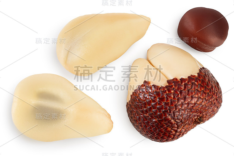 萨拉克蛇果孤立在白色背景与修剪路径和充分的景深。前视图。平的。