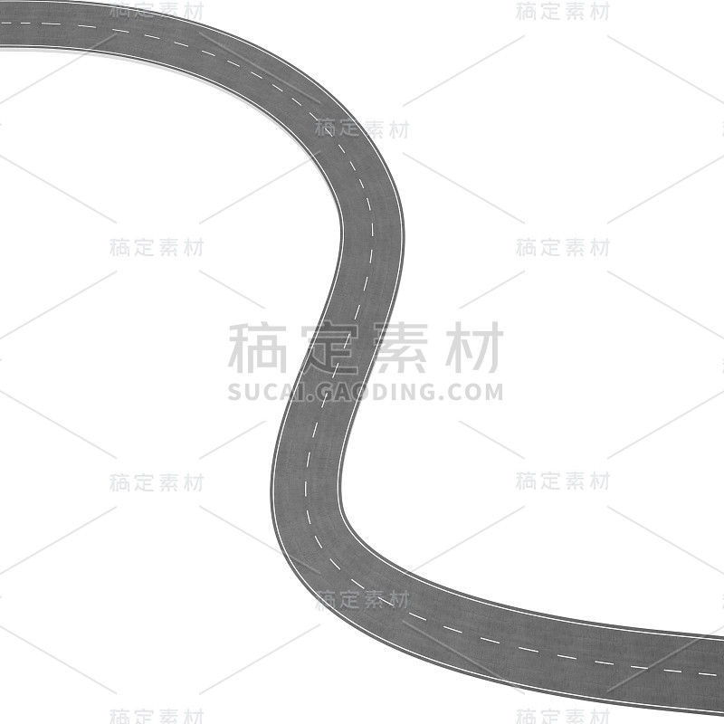 蜿蜒的道路孤立的白色背景。道路道路位置信息图模板。在白色背景上弯曲的双向道路。沥青路面转弯，3D渲染