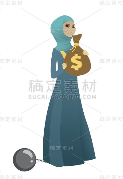 被锁链锁着的女商人，拎着装满税的袋子