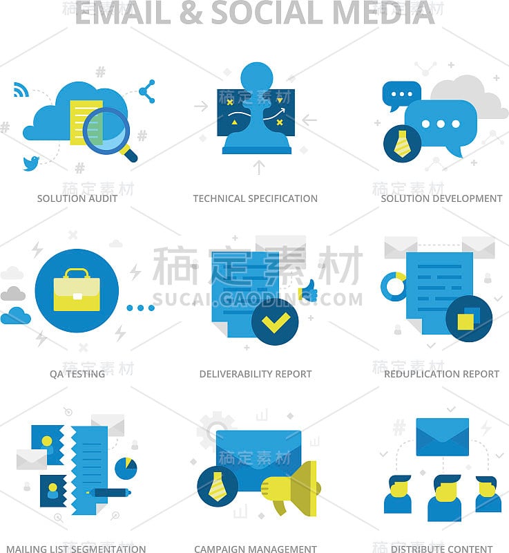 电子邮件和社交媒体平面图标