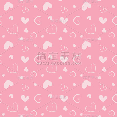 无缝模式与小的白色心在粉红色的背景。色彩缤纷的节日矢量纹理，壁纸。