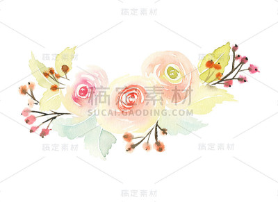 贺卡和鲜花。柔和的颜色。手工制作的。水彩