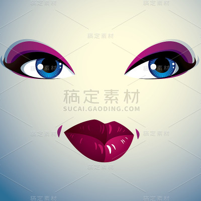 漂亮女人的脸部化妆、嘴唇和眼睛