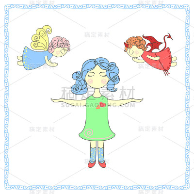 女孩要在天使和恶魔之间做出选择，向量