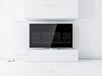 平板智能电视与白色屏幕模型在支架上，白色内饰