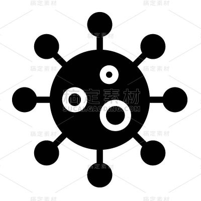 病毒或细菌矢量插图，固体样式图标