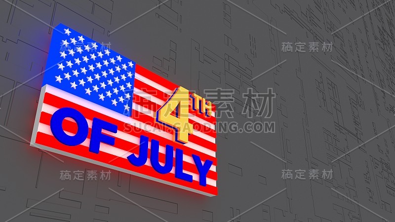 3D美国国旗与7月4日的抽象背景，美国独立日。