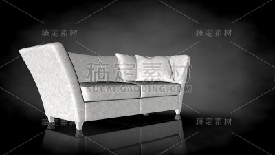 黑色背景上的白色椅子的3d渲染
