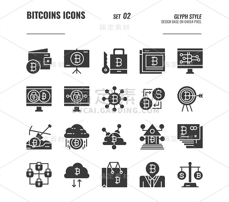 Bitcoin and cryptocurrency icons set 2.