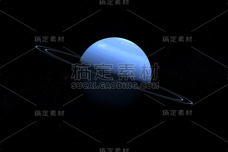 海王星和她在外太空的光环。三维渲染