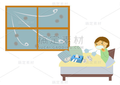 一个身体状况不佳的人的剪贴画。一个人打喷嚏的图像。一个人咳嗽的插图。流感病人正在接受流感治疗的人