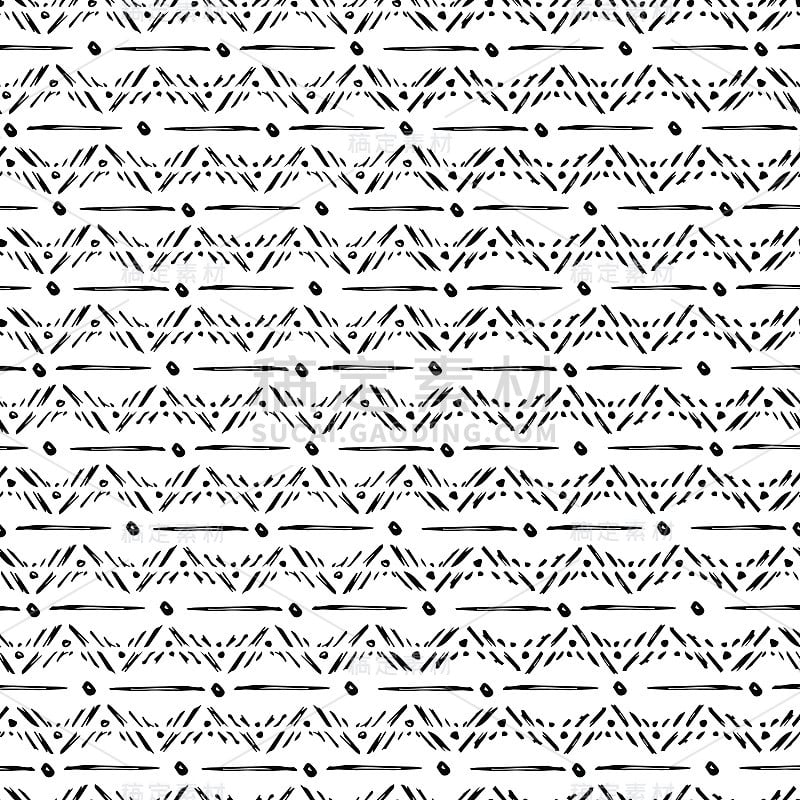 种族矢量无缝模式。手绘单色背景